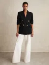 Reiss Womens Black Eden Relaxed-fit Double-breasted Linen-blend Blazer In Black