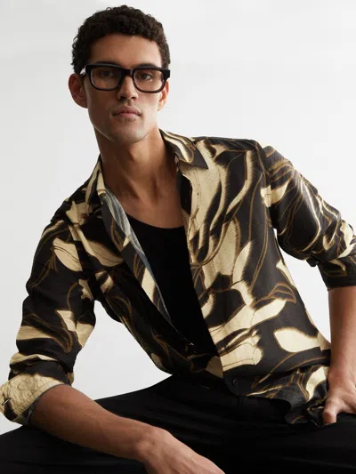 Reiss Black Paloma Floral-print Long-sleeve Shirt Regular-fit