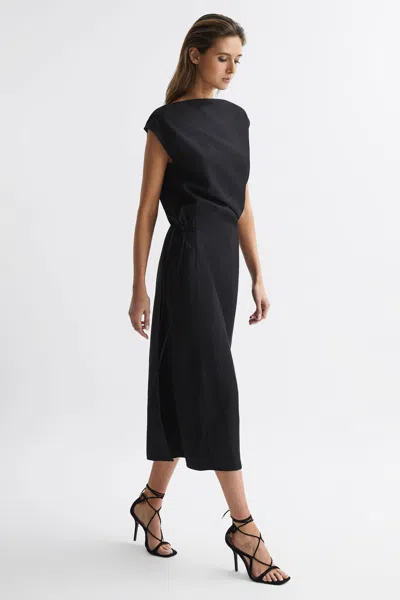 Reiss Black Premium Linen Blend Open-back Midi Dress