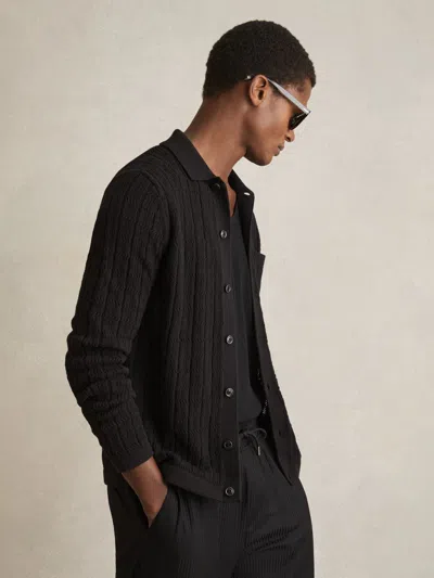 Reiss Black Parson Cotton-blend Textured Knit Shirt
