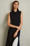 Reiss Black Petite Block Colour Crepe Midi Dress In Black
