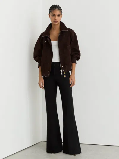 Reiss Black Petite Button-detail High-rise Flared Jeans