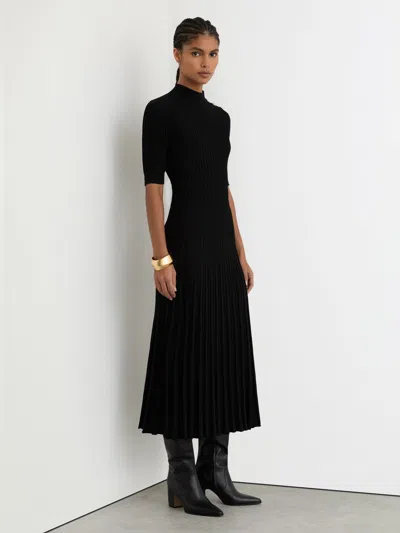 Reiss Black Petite Button-detail Knitted Midi Dress