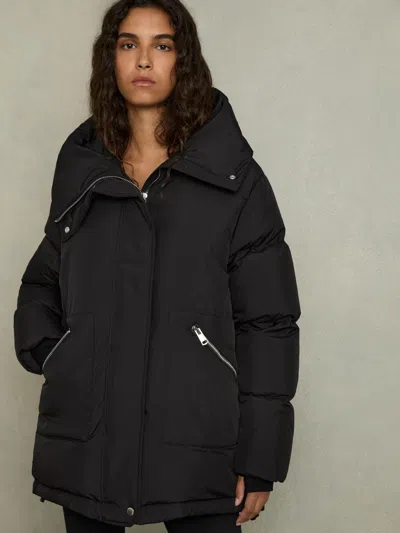 Reiss Black Petite Concealed-hood Puffer Coat