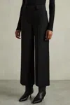 Reiss Black Petite Cropped Wide-leg Twill Trousers In Black