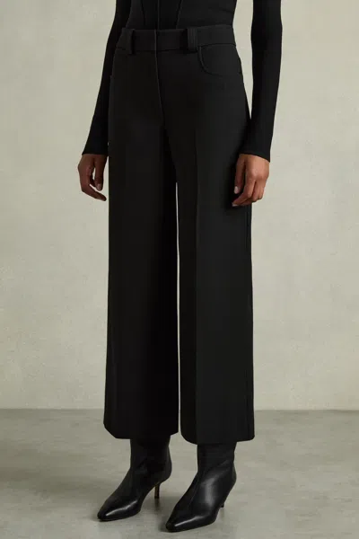 Reiss Black Petite Cropped Wide-leg Twill Trousers