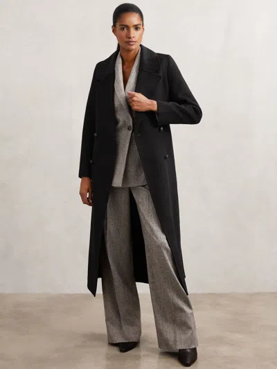 Reiss Black Petite Detachable Faux-fur Collar Coat Wool-blend