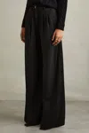 Reiss Black Petite Double Pleat Wide Leg Jeans