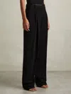 Reiss Black Petite Double Pleat Wide Leg Tux Trousers In Black