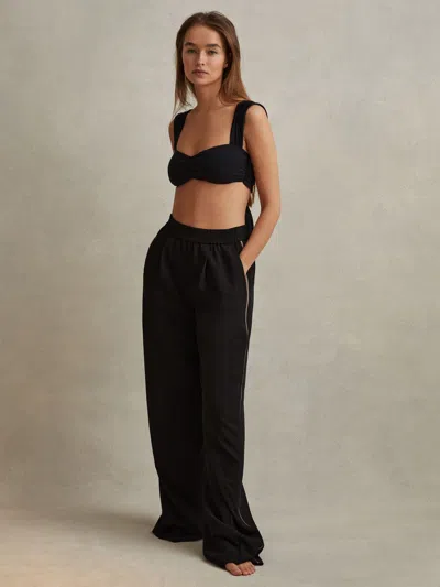 Reiss Black Petite Elasticated Side Stripe Wide Leg Trousers