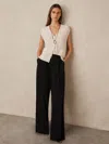 Reiss Black Petite Elasticated-waist Wide-leg Twill Trousers