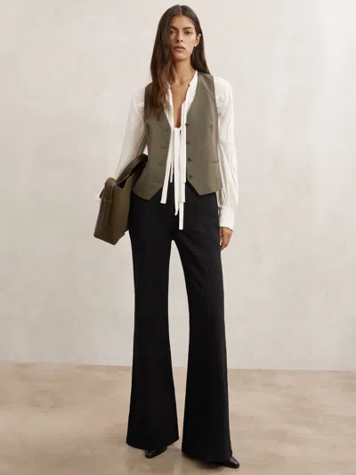 Reiss Black Petite Flared Seam-detail Jeans
