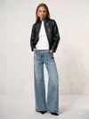 Reiss Black Petite Leather Collarless Biker Jacket In Black