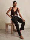 Reiss Black Petite Linen Belted Tapered Trousers