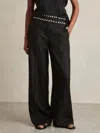 Reiss Black Petite Linen Wide-leg Whipstitch Trousers