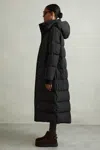 Reiss Black Petite Longline Hooded Puffer Coat