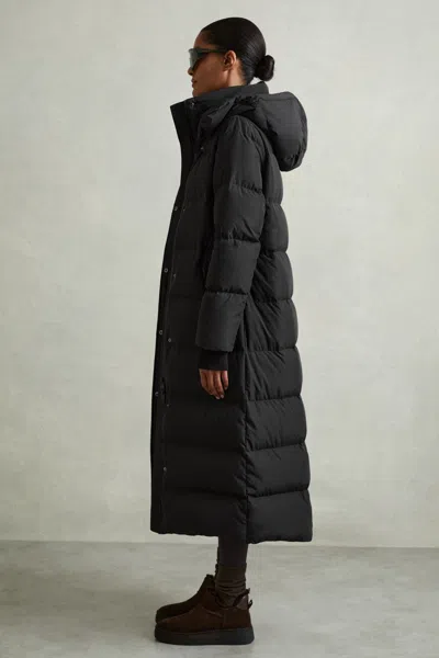 Reiss Black Petite Longline Hooded Puffer Coat