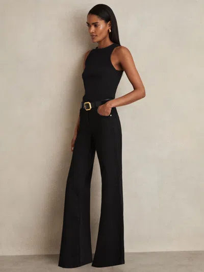 Reiss Black Petite Mid-rise Flared Jeans
