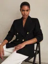 Reiss Womens Black Eden Relaxed-fit Double-breasted Linen-blend Blazer In Black
