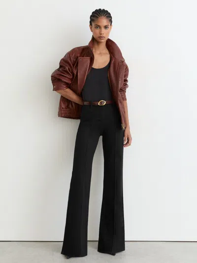Reiss Black Petite Pintuck-detail Flared Jeans