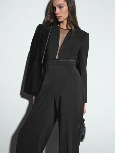 Reiss Black Petite Plunge-neck Split-sleeve Jumpsuit