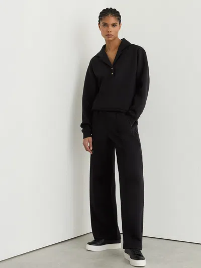Reiss Black Petite Premium Interlock Wide-leg Joggers