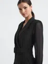 Reiss Black Petite Sheer Belted Double Breasted Jumpsuit