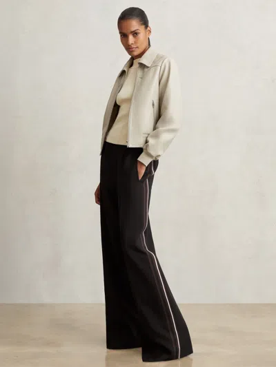 Reiss Black Petite Side-stripe Wide-leg Trousers