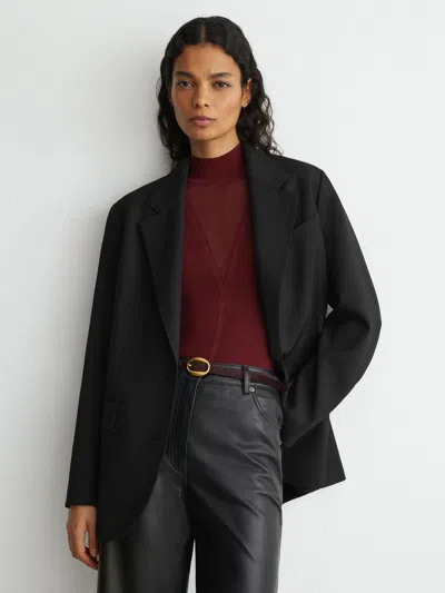 Reiss Black Petite Stretch-twill Relaxed Single-breasted Blazer