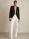 Reiss Black Petite Tailored Fit Textured Double Breasted Blazer In Black