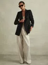 Reiss Black Petite Tailored Textured Wool Blend Double Breasted Blazer