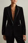 Reiss Black Petite Velvet And Satin Single Breasted Suit Jacket In Black