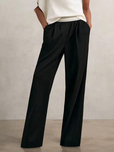 Reiss Black Petite Wide-leg Contrast-waistband Trousers