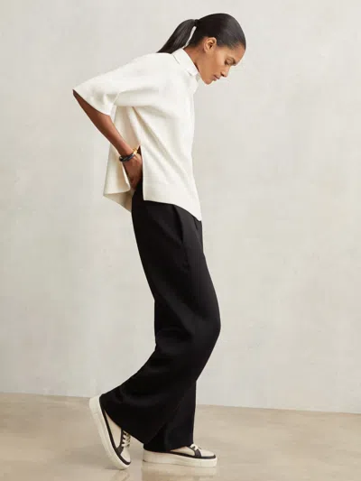 Reiss Black Petite Wide-leg Interlock Drawstring Joggers