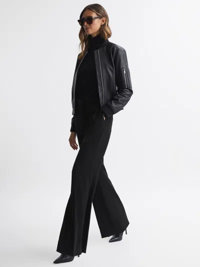 Reiss Black Petite Wide Leg Suit Trousers