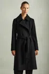 Reiss Black Rae Petite Wool Blend Belted Double Breasted Coat With Cashmere