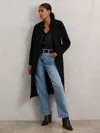 Reiss Black Petite Wool-blend Double-lapel Belted Coat With Cashmere