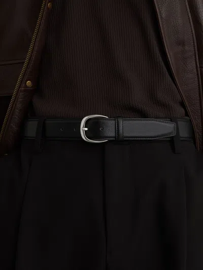 Reiss Black Pierce Pebble Pebbled-leather Curved-buckle Belt In Brown