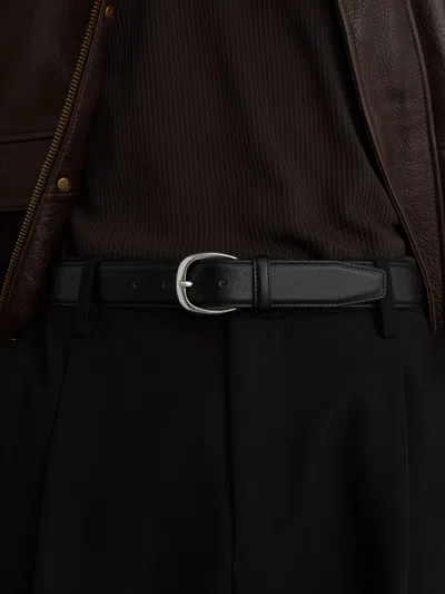 Reiss Black Pierced-leather Curved-buckle Belt