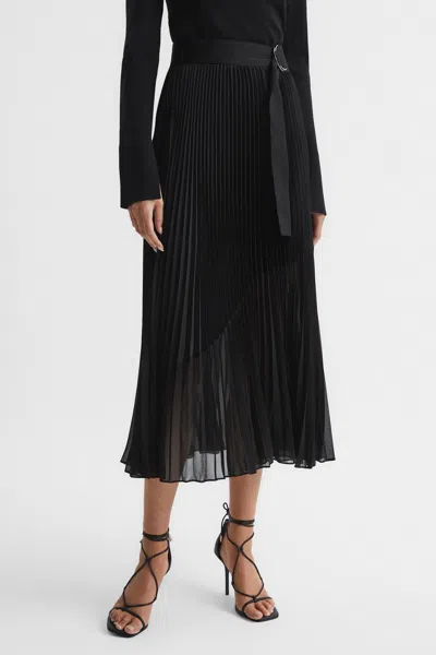 Reiss Black Pleated Midi Skirt