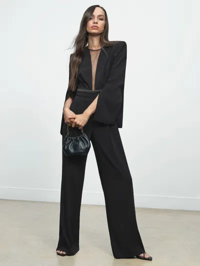 Reiss Black Plunge-neck Split-sleeve Jumpsuit In Animal Print