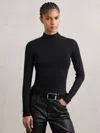 Reiss Black Stretch-cotton Funnel-neck Top
