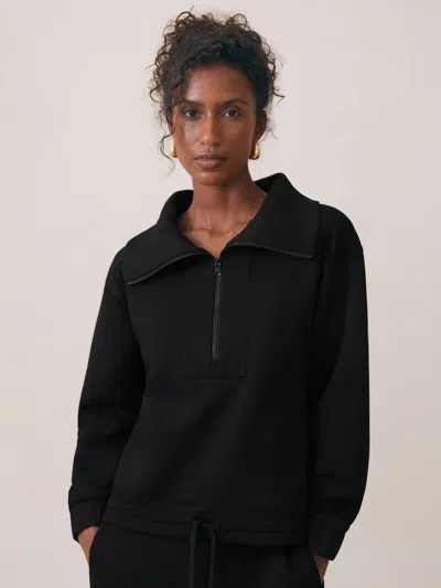 Reiss Black Premium Interlock Half-zip Sweatshirt In Animal Print