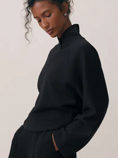 Reiss Black Premium Interlock Shawl-neck Sweatshirt