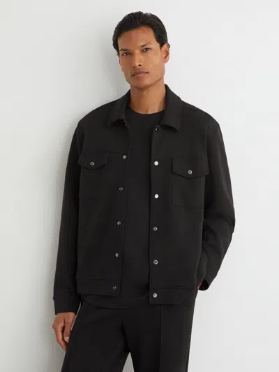 Reiss Black Premium Interlock Twin-pocket Overshirt
