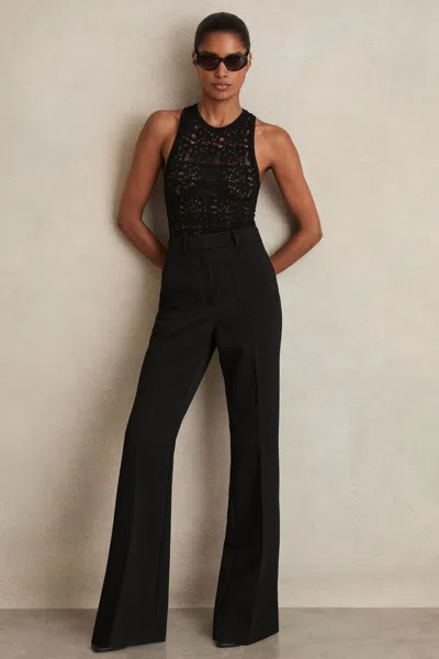 Reiss Black Twill Patch-pocket Flared Trousers