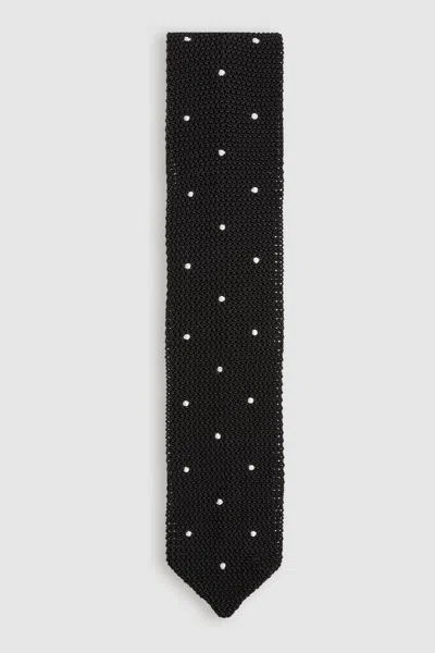 Reiss Black Punto Spot Silk Knitted Pin-dot Tie In Black