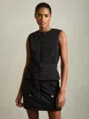 Reiss Black Quilted Zip-through Belted Vest In Black