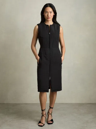 Reiss Black Quilted Zip-through Sleeveless Dress