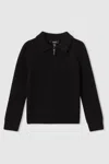Reiss Black Regis Junior Merino Wool Half-zip Polo Shirt